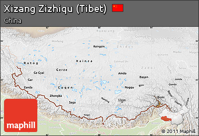Physical Map of Xizang Zizhiqu (Tibet), lighten