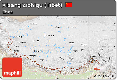 Physical Map of Xizang Zizhiqu (Tibet), lighten