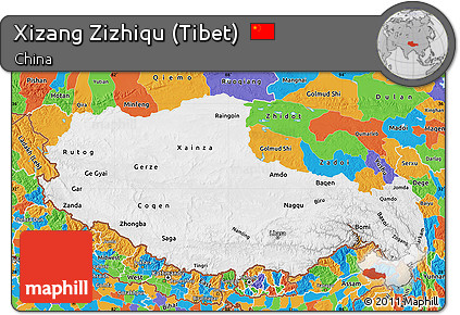 Physical Map of Xizang Zizhiqu (Tibet), political outside