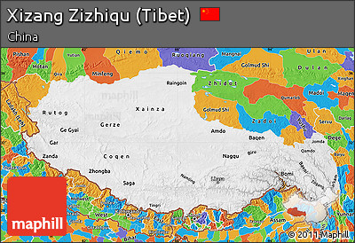 Physical Map of Xizang Zizhiqu (Tibet), political outside