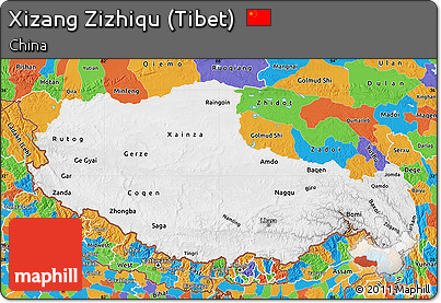 Physical Map of Xizang Zizhiqu (Tibet), political outside