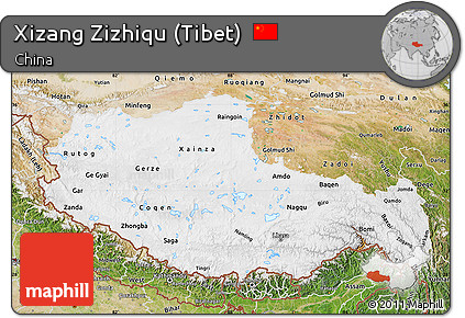 Physical Map of Xizang Zizhiqu (Tibet), satellite outside