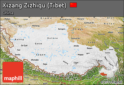 Physical Map of Xizang Zizhiqu (Tibet), satellite outside