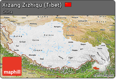 Physical Map of Xizang Zizhiqu (Tibet), satellite outside