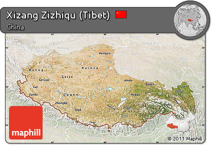 Satellite Map of Xizang Zizhiqu (Tibet), lighten