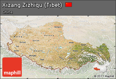 Satellite Map of Xizang Zizhiqu (Tibet), lighten