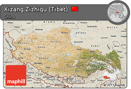 Satellite Map of Xizang Zizhiqu (Tibet), shaded relief outside