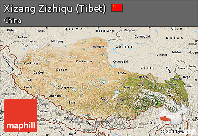 Satellite Map of Xizang Zizhiqu (Tibet), shaded relief outside