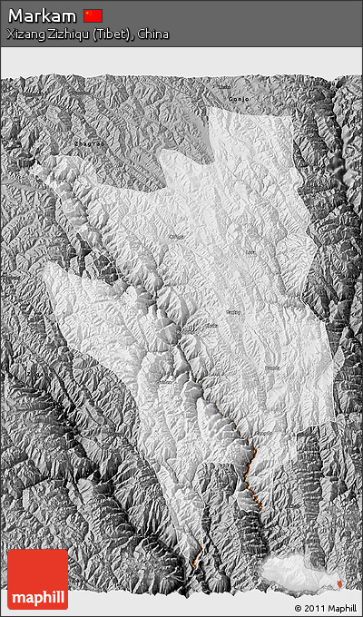 Physical 3D Map of Markam, darken, desaturated