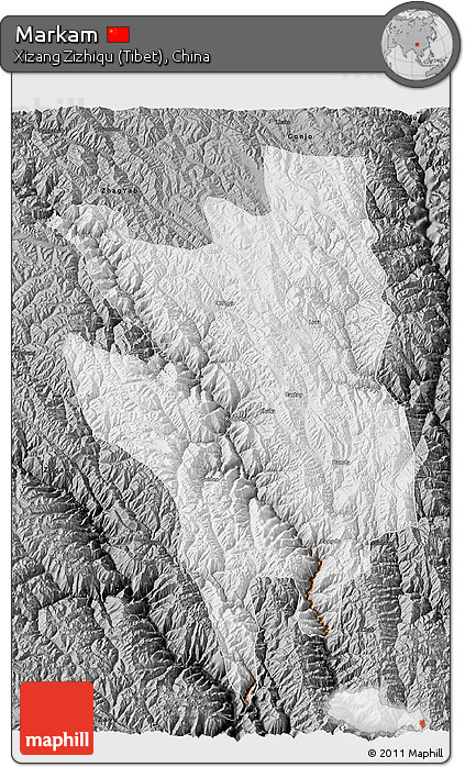 Physical 3D Map of Markam, darken, desaturated