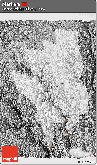 Physical 3D Map of Markam, darken, desaturated