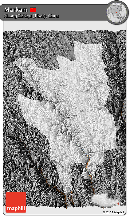 Physical 3D Map of Markam, darken