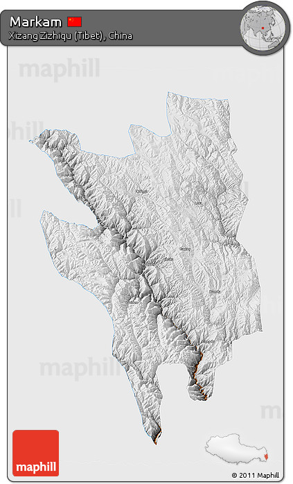 Physical 3D Map of Markam, single color outside
