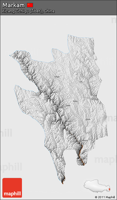 Physical 3D Map of Markam, single color outside