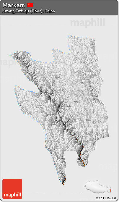 Physical 3D Map of Markam, single color outside