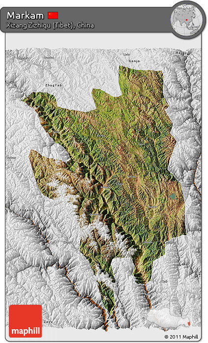 Satellite 3D Map of Markam, physical outside