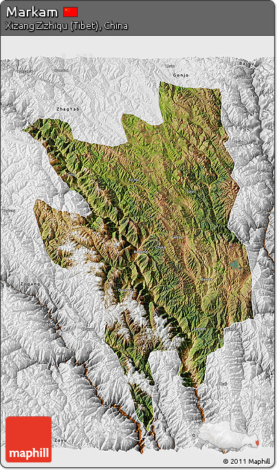 Satellite 3D Map of Markam, physical outside