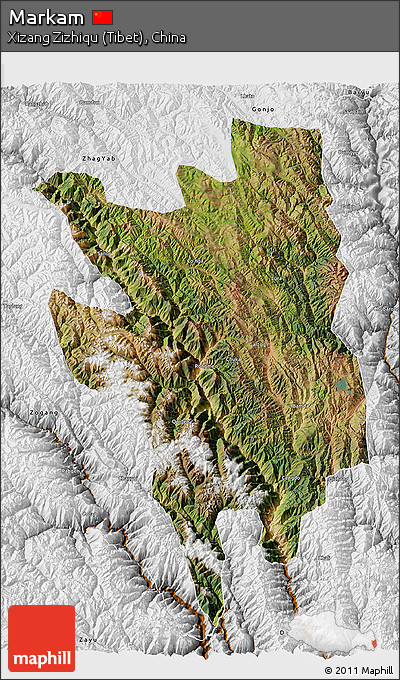 Satellite 3D Map of Markam, physical outside