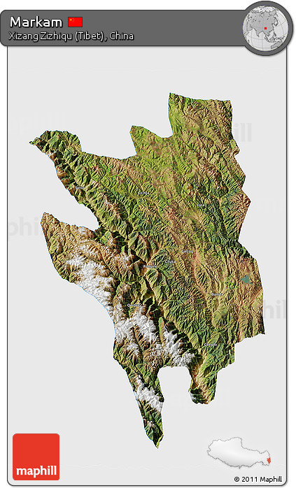Satellite 3D Map of Markam, single color outside