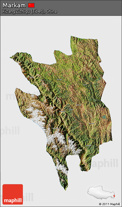 Satellite 3D Map of Markam, single color outside