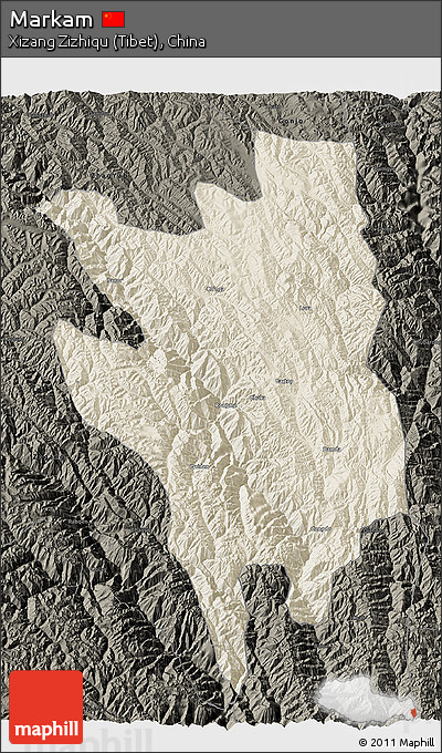 Shaded Relief 3D Map of Markam, darken