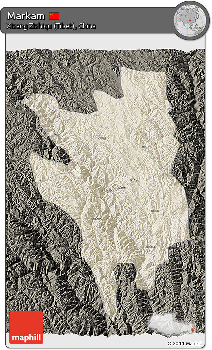 Shaded Relief 3D Map of Markam, darken
