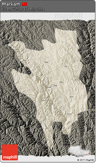 Shaded Relief 3D Map of Markam, darken