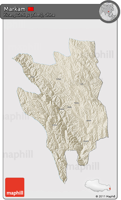 Shaded Relief 3D Map of Markam, single color outside