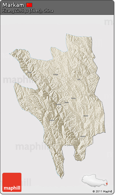 Shaded Relief 3D Map of Markam, single color outside