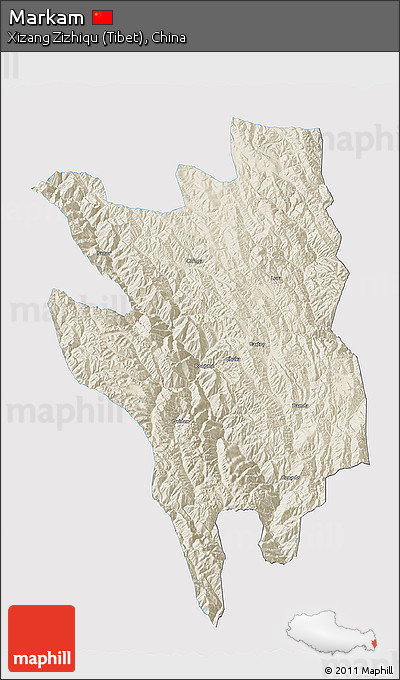 Shaded Relief 3D Map of Markam, single color outside
