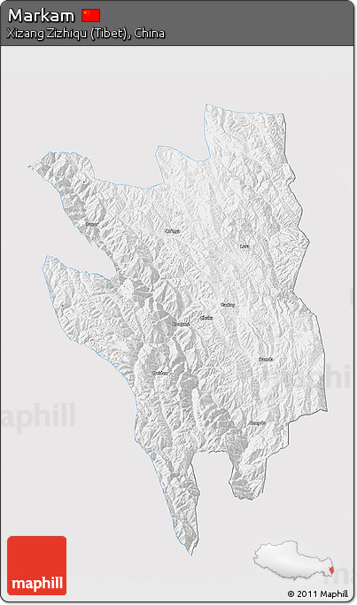 Silver Style 3D Map of Markam, single color outside