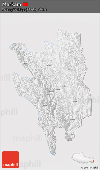 Silver Style 3D Map of Markam, single color outside