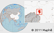 Gray Location Map of Markam, highlighted country, hill shading