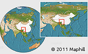 Satellite Location Map of Markam, highlighted country, within the entire country