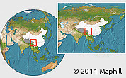 Satellite Location Map of Markam, highlighted country, highlighted parent region, within the entire country