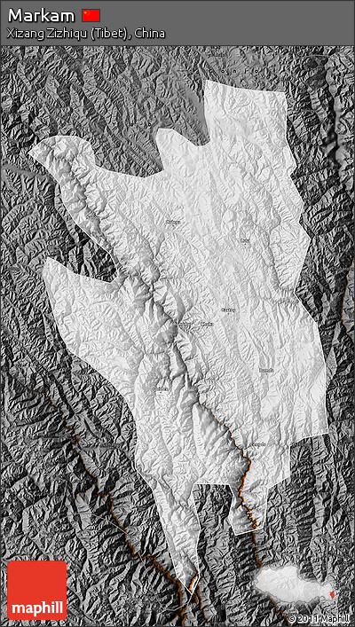 Physical Map of Markam, darken