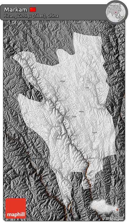 Physical Map of Markam, darken