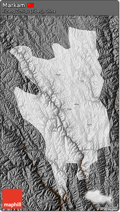 Physical Map of Markam, darken