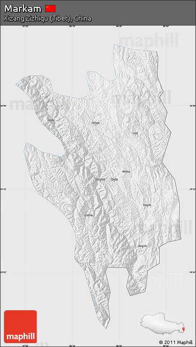 Silver Style Map of Markam, single color outside
