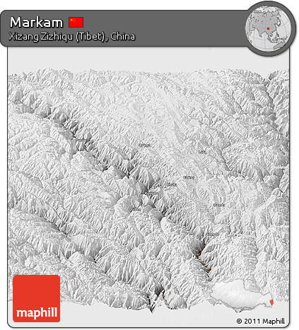 Physical Panoramic Map of Markam, lighten, desaturated