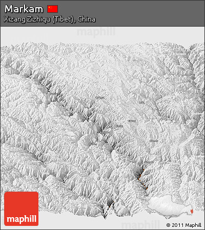 Physical Panoramic Map of Markam, lighten, desaturated