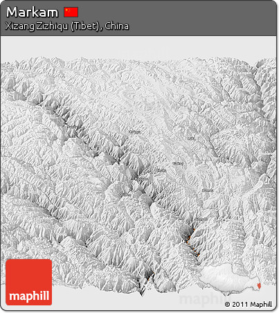 Physical Panoramic Map of Markam, lighten, desaturated