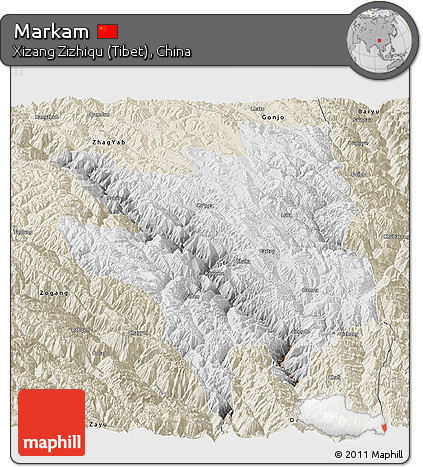 Physical Panoramic Map of Markam, shaded relief outside