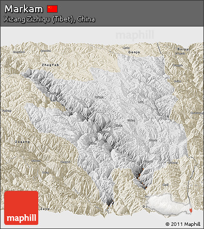 Physical Panoramic Map of Markam, shaded relief outside