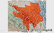 Political Panoramic Map of Markam, lighten, semi-desaturated