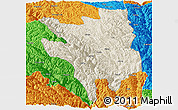 Shaded Relief Panoramic Map of Markam, political outside