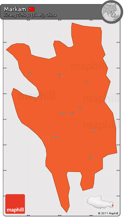 Political Simple Map of Markam, cropped outside