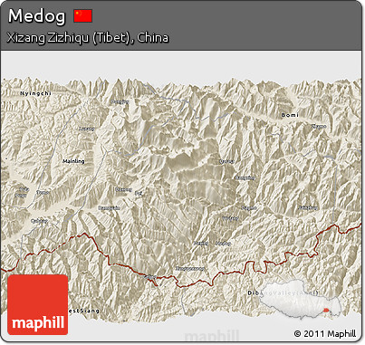 Shaded Relief 3D Map of Medog