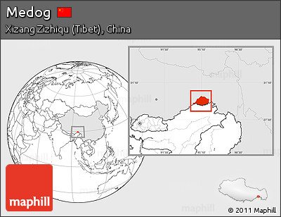 Blank Location Map of Medog, highlighted country