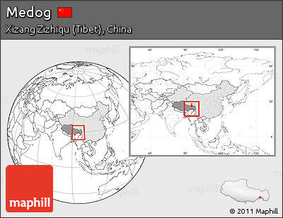 Blank Location Map of Medog, highlighted country, highlighted parent region, within the entire country